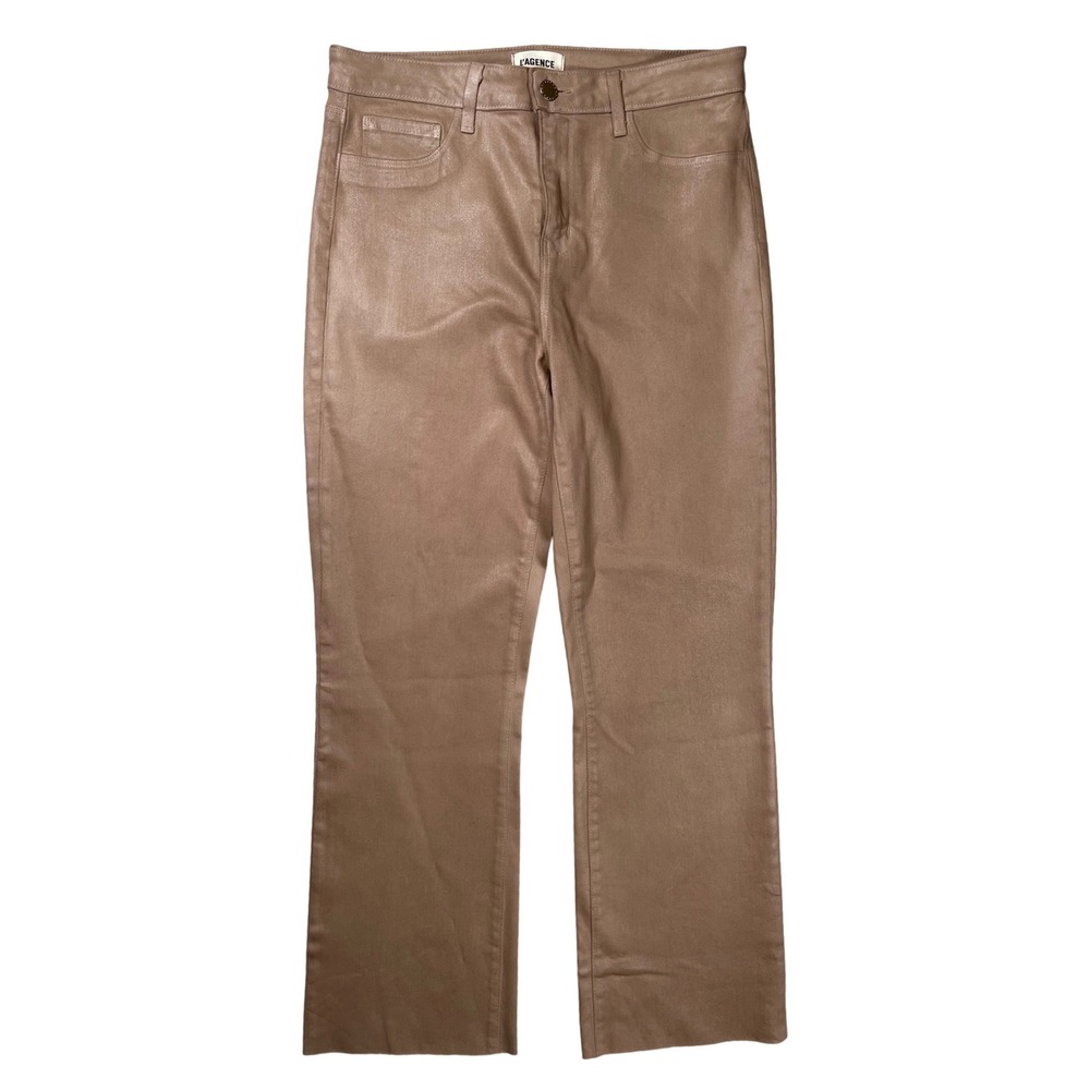 L'AGENCE Kendra Cropped Flare Jeans Women 29 Cappuccino Coated High Rise Raw Hem